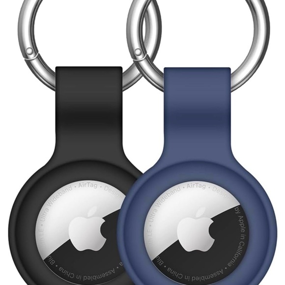 2 pack Linsaner Compatible with AirTag Case Keychain Air Tag Holder Black+Blue - Picture 2 of 7